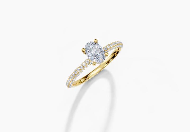 18K Oval 0.3 Carat G/H SI Plain U Micro 4Pr Diamond Ring