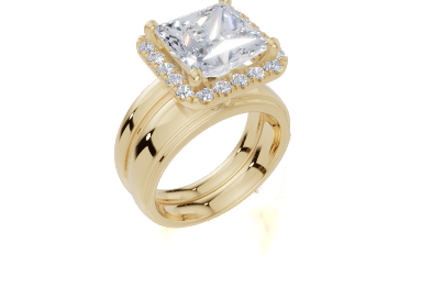 18ct Princess 4.00Carat D/E/F-CO VVS Wide Plain Plain Single Halo  Diamond Ring