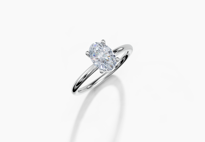 18K Oval 1 Carat D/E/F VS/VVS Plain Plain 4Pr Diamond Ring
