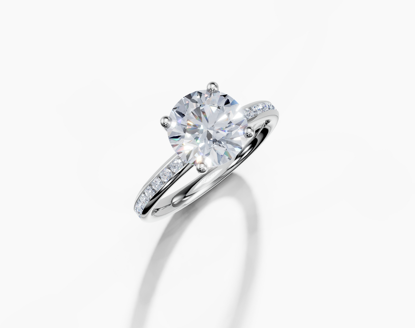 Platinum Round 2 Carat D/E/F VS/VVS Plain Channel 4Pr Diamond Ring