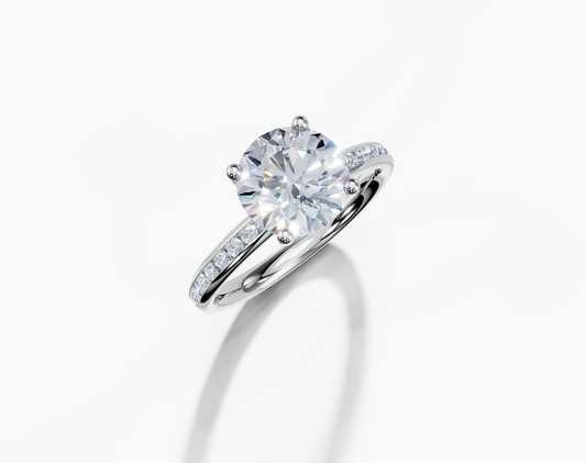 Platinum Round 2 Carat D/E/F VS/VVS Plain Channel 4Pr Diamond Ring