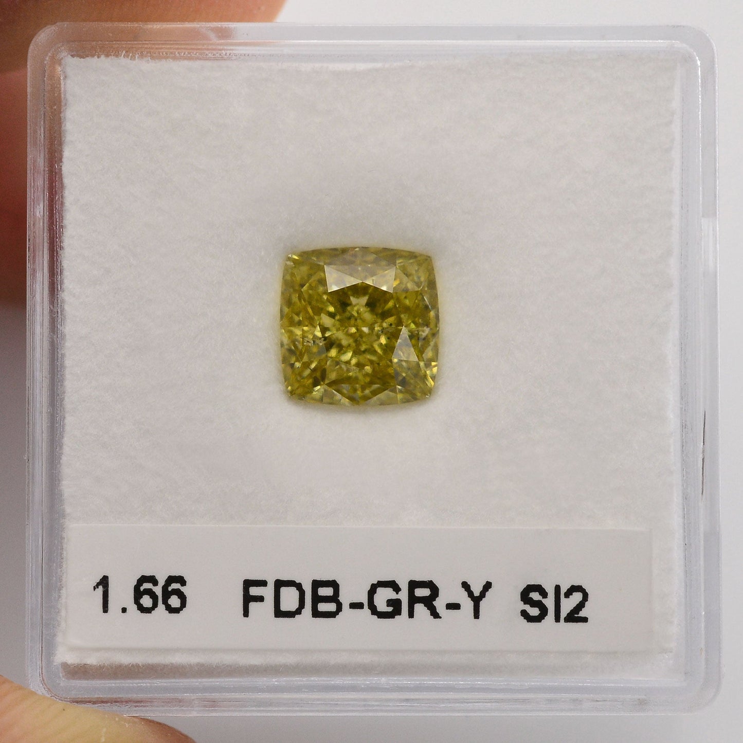 1,66 Karat Fancy Deep Brownish Greenish Yellow Cushion Diamond SI2 GIA