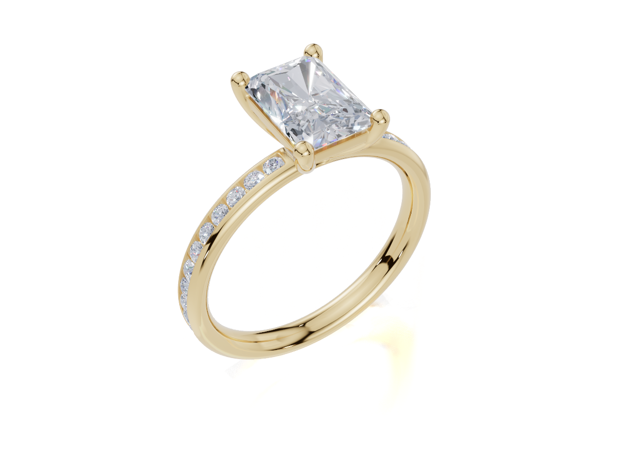 18ct Radiant 1.50Carat G/H-CC SI Plain Channel 4Pr  Diamond Ring
