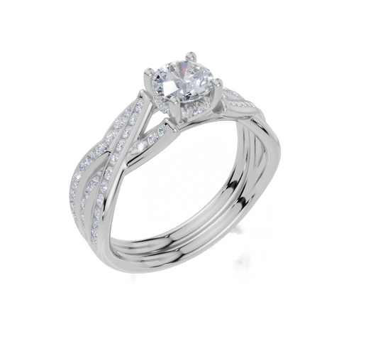 18ct Round 0.30Carat G/H-CC SI Twisted U Micro Hidden Halo  Diamond Ring
