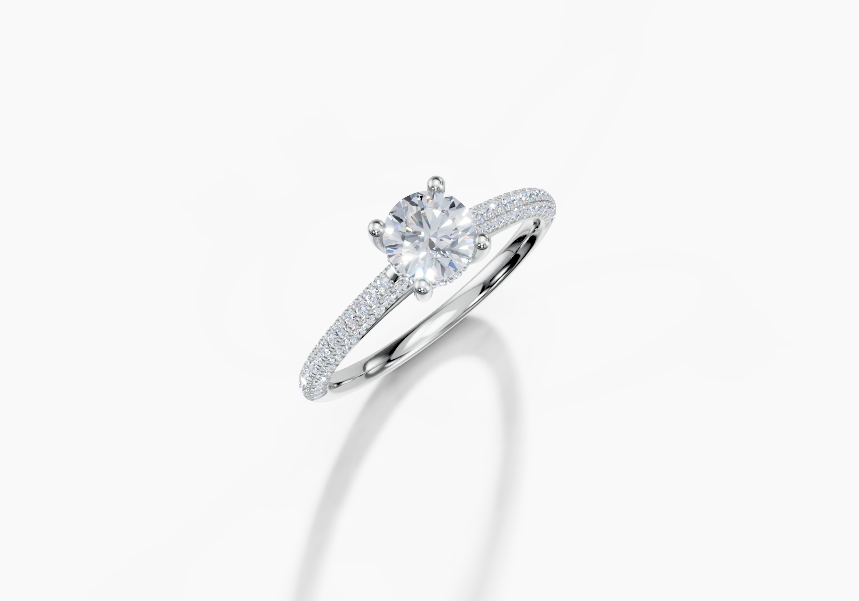 Platinum Round 0.5 Carat G/H SI Cathedral U Micro Hidden Halo Diamond Ring