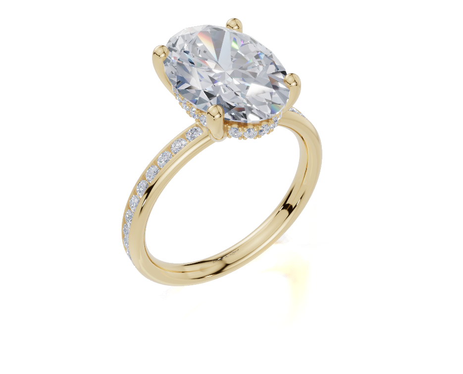 18ct Oval 4.00Carat G/H-CC SI Plain Channel Hidden Halo  Diamond Ring