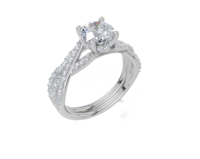 platinum Round 1.00 Carat D/E/F-RA VS/VVS Twisted Plate Prong Hidden Halo  Diamond Ring