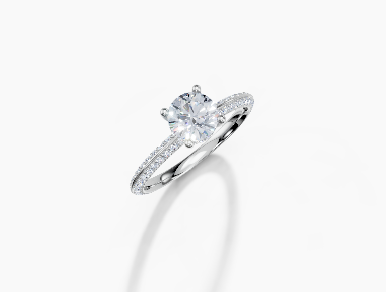 18K Round 0.7 Carat D/E/F VVS Knife Edge U Micro Hidden Halo Diamond Ring