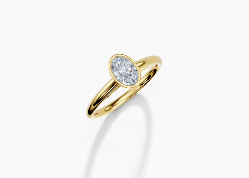 18K Oval 0.3 Carat G/H SI Cathedral Plain Bezel Diamond Ring