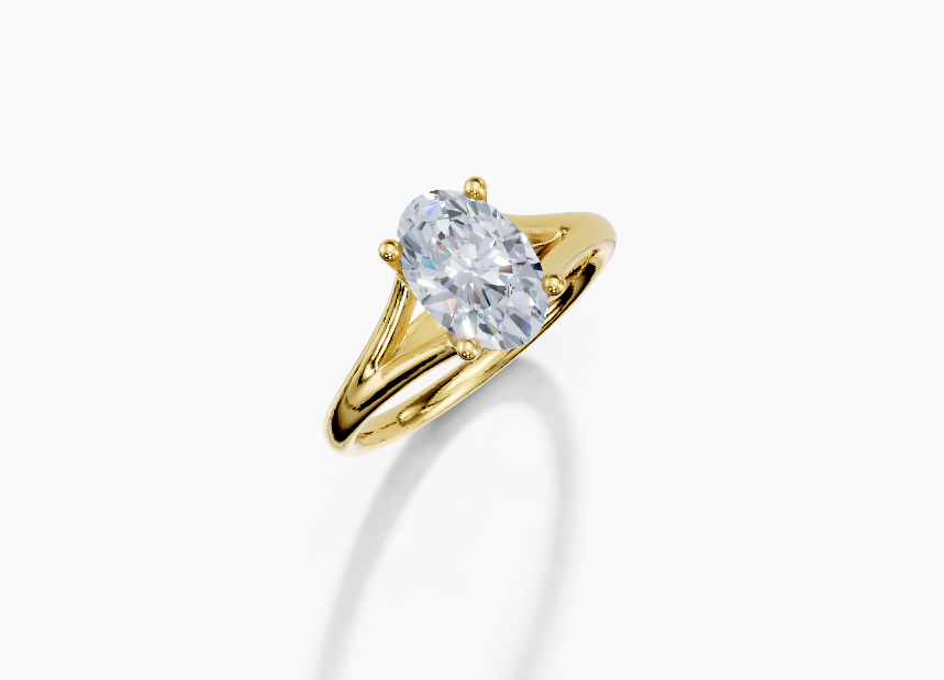 18K Oval 1.5 Carat D/E/F VS/VVS Split Plain 4Pr Diamond Ring