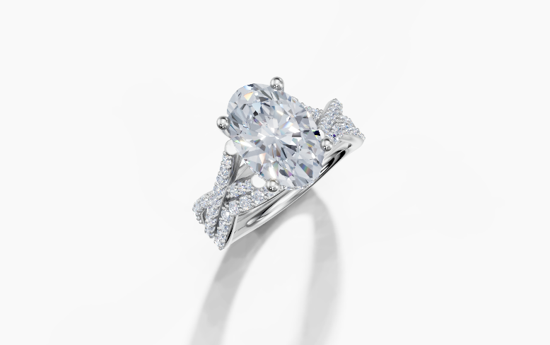 Platinum Oval 3 Carat D/E/F VS/VVS Twisted Plate Prong Hidden Halo Diamond Ring
