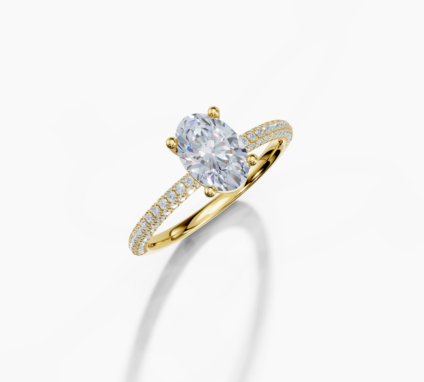 18K Oval 1 Carat F/G VS/SI Plain U Micro 4Pr Diamond Ring