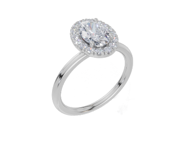 platinum Oval 1.00 Carat G/H-CC SI Plain Plain Single Halo  Diamond Ring
