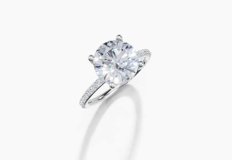 18K Round 3 Carat F/G VS/SI Plain Plate Prong Hidden Halo Diamond Ring