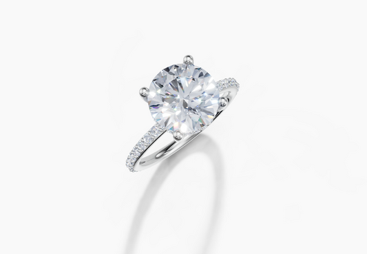 18K Round 3 Carat F/G VS/SI Plain Plate Prong Hidden Halo Diamond Ring