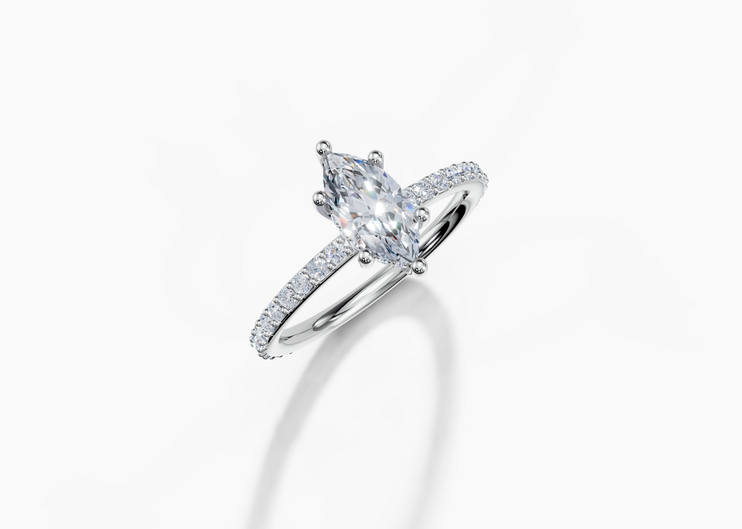 18K Marquise 0.7 Carat F/G VS/SI Plain Plate Prong Hidden Halo Diamond Ring