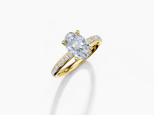 18K Oval 1.5 Carat G/H SI Plain Channel 4Pr Diamond Ring