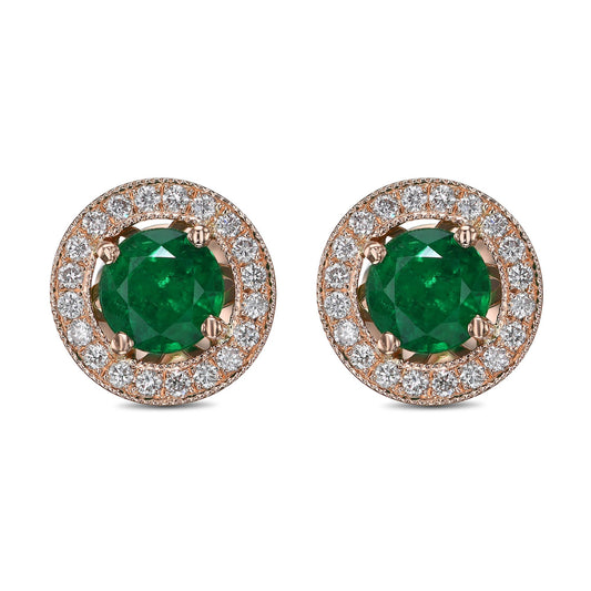 Grüne Smaragd- und Diamant-Halo-Ohrringe