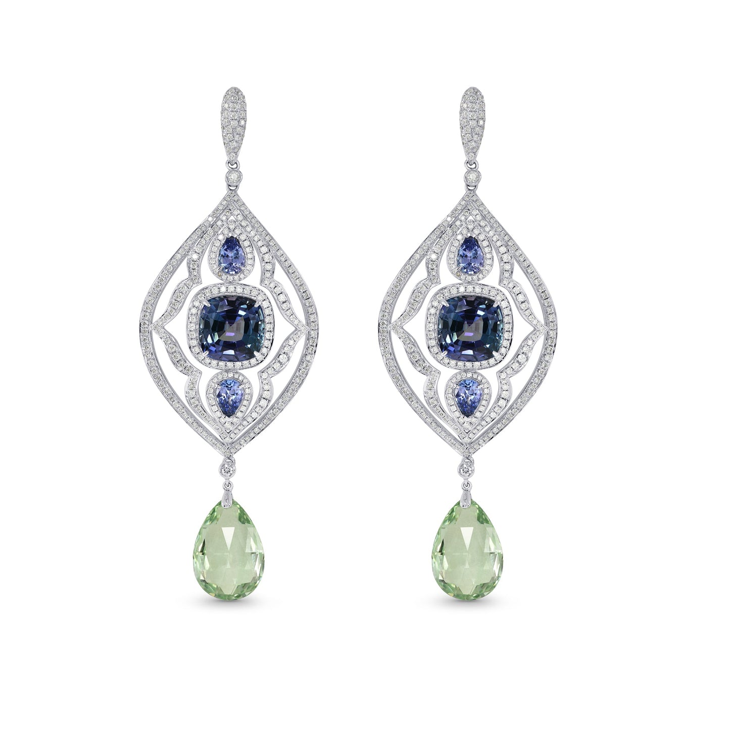 Tansanit- und Aquamarin-Ohrhänger mit Diamanten