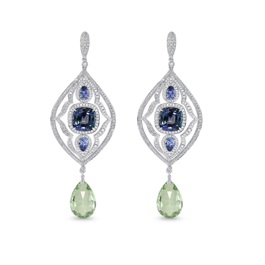 Tansanit- und Aquamarin-Ohrhänger mit Diamanten
