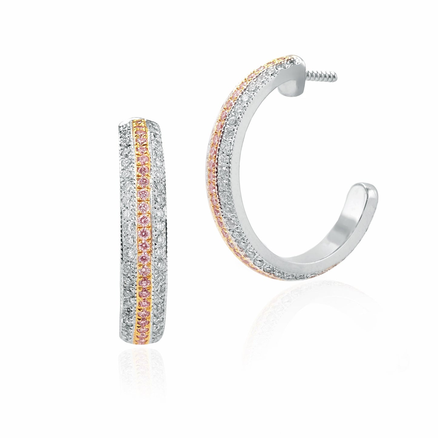 Elegante rosa-weiße Pavé-Diamant-Creolen