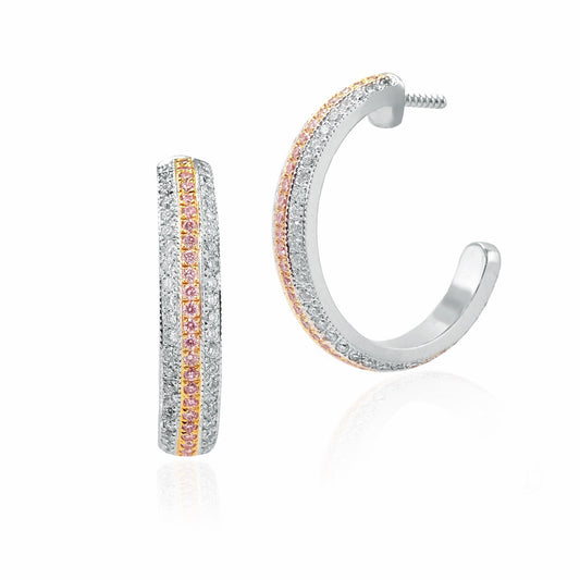 Elegante rosa-weiße Pavé-Diamant-Creolen