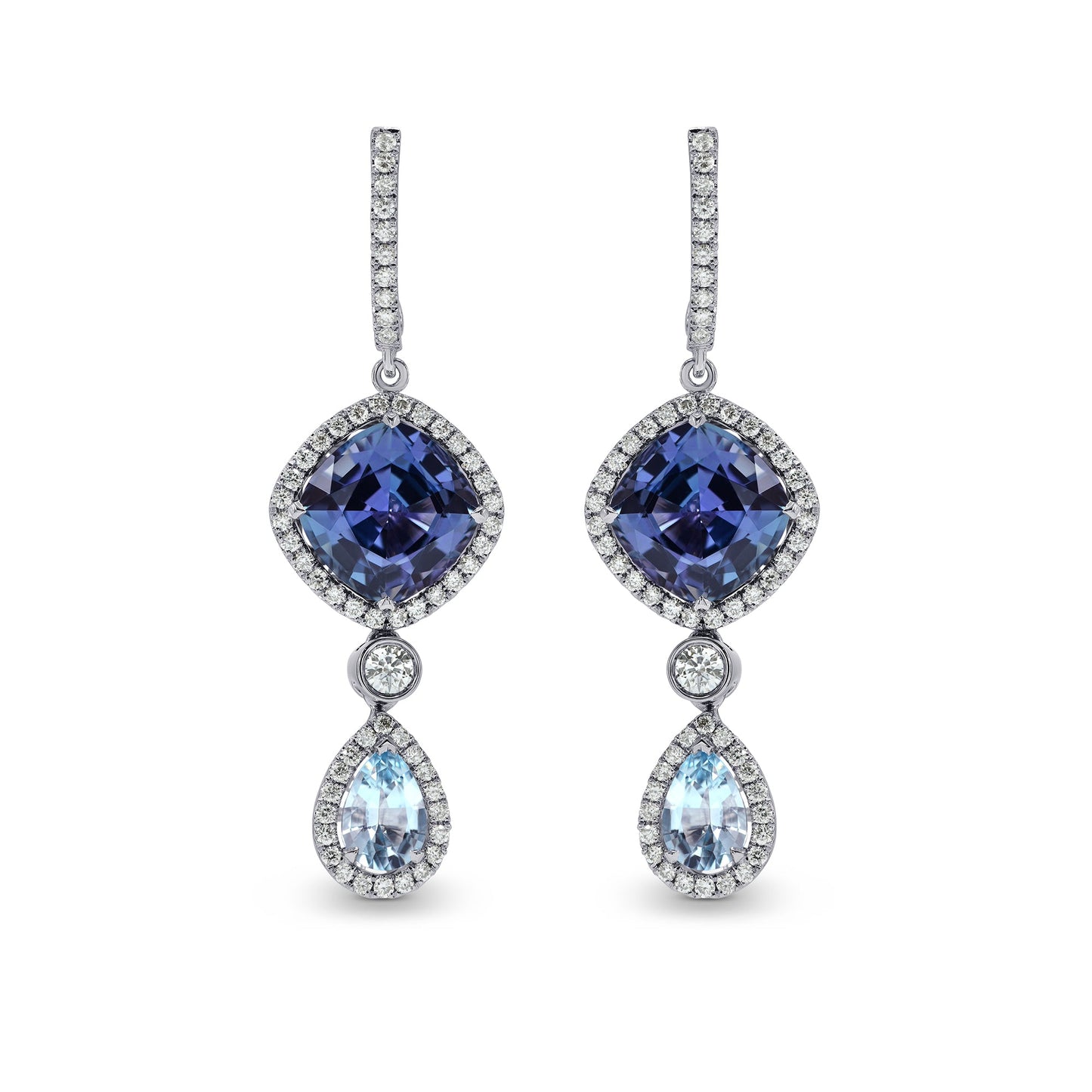 Tansanit- und Aquamarin-Diamant-Ohrhänger