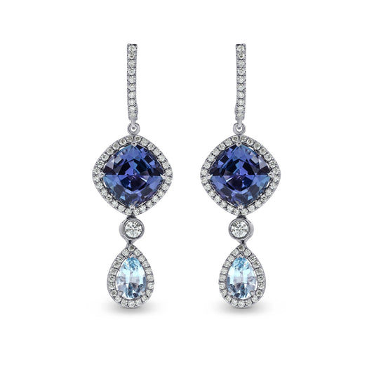 Tansanit- und Aquamarin-Diamant-Ohrhänger