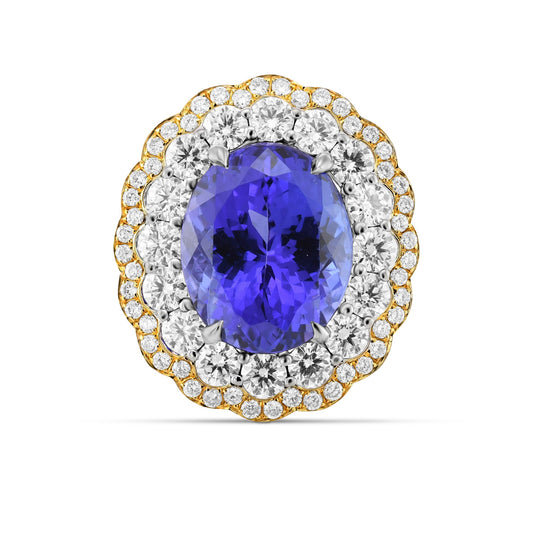 Tansanit-Ring mit floralem Halo-Effekt