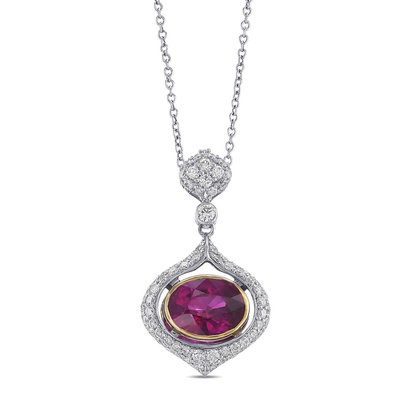 Oval Ruby and Diamond Drop Pendant