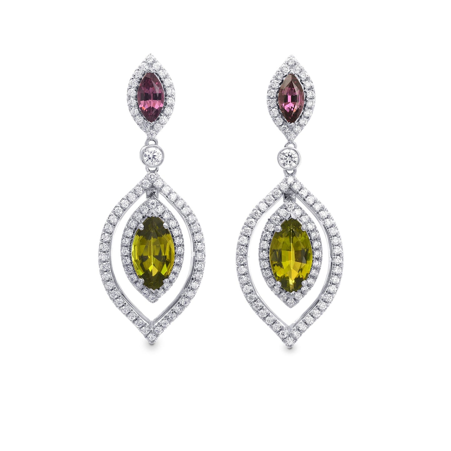 Ohrhänger aus Tsavorit, Turmalin und Diamanten