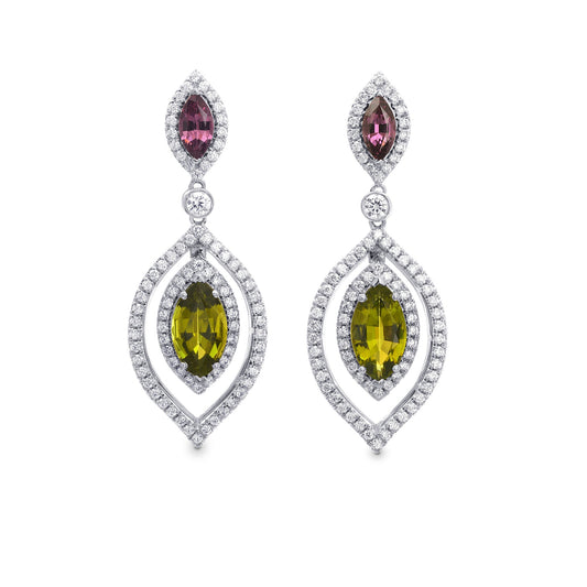 Ohrhänger aus Tsavorit, Turmalin und Diamanten