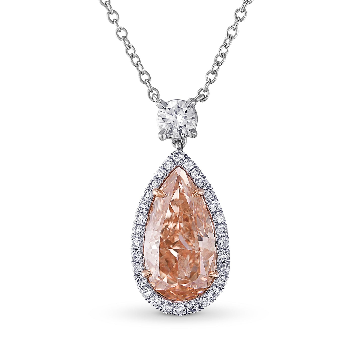 Ausgefallener birnenförmiger Halo-Diamantanhänger in bräunlich-orange-rosa Farbe (GIA-zertifiziert)