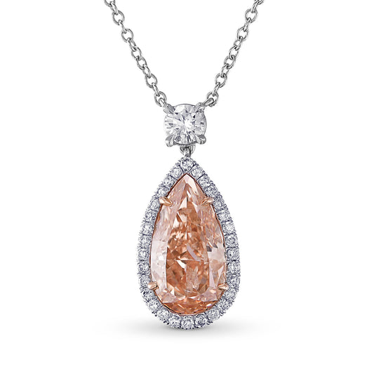 Ausgefallener birnenförmiger Halo-Diamantanhänger in bräunlich-orange-rosa Farbe (GIA-zertifiziert)