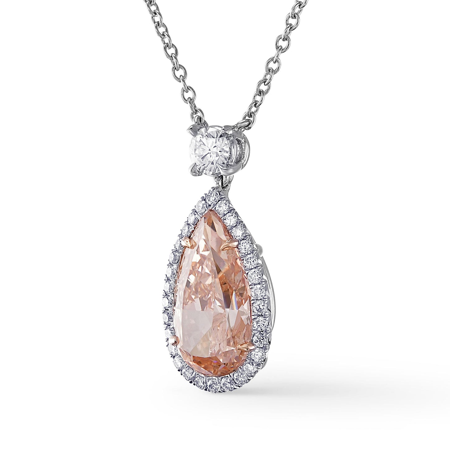 Ausgefallener birnenförmiger Halo-Diamantanhänger in bräunlich-orange-rosa Farbe (GIA-zertifiziert)