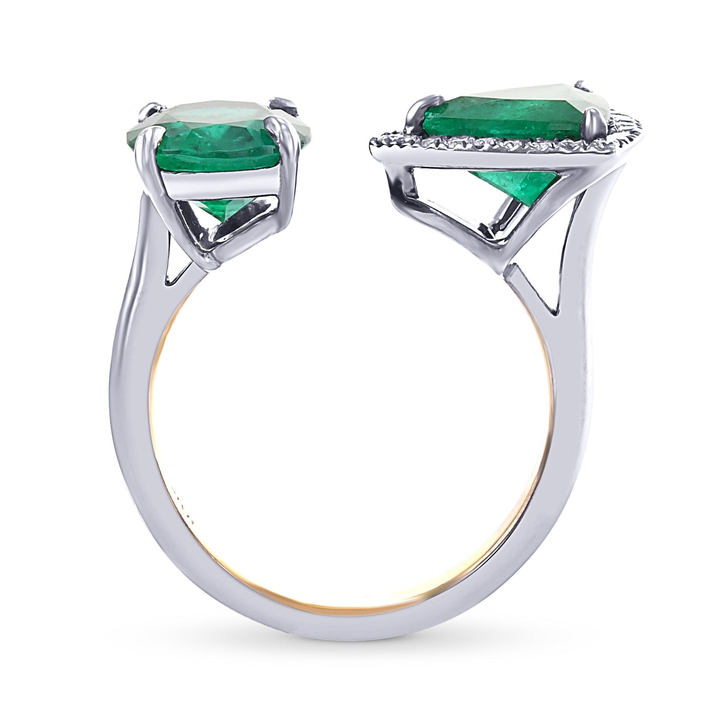 Two-stone Trilliant and Oval Emerald Ring