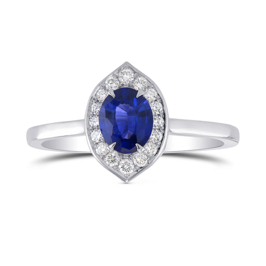 Ovaler Saphir- und Diamant-Halo-Ring