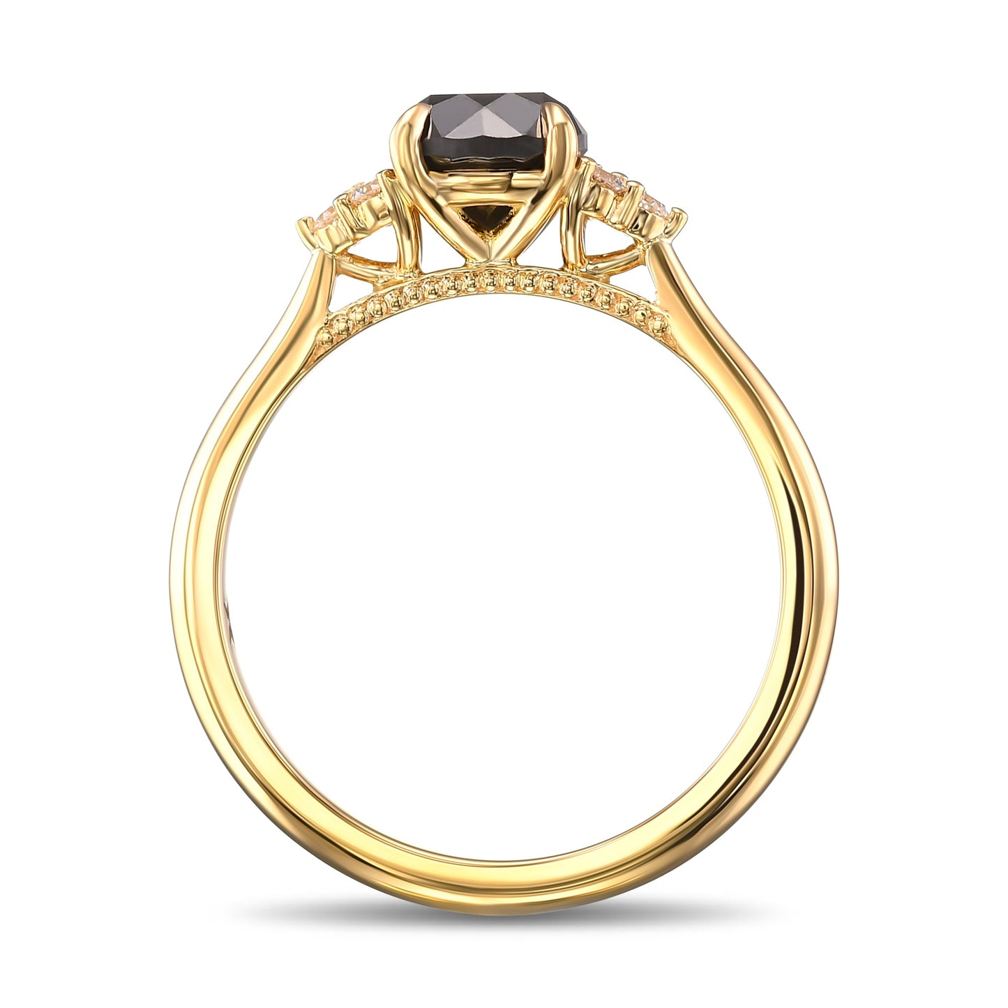 Fancy Black Round Diamond Side-stone Ring