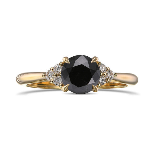 Ausgefallener schwarzer runder Diamant-Seitensteinring