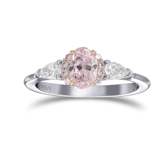 Ring mit ovalem und birnenförmigem rosa Diamanten und Halb-Halo