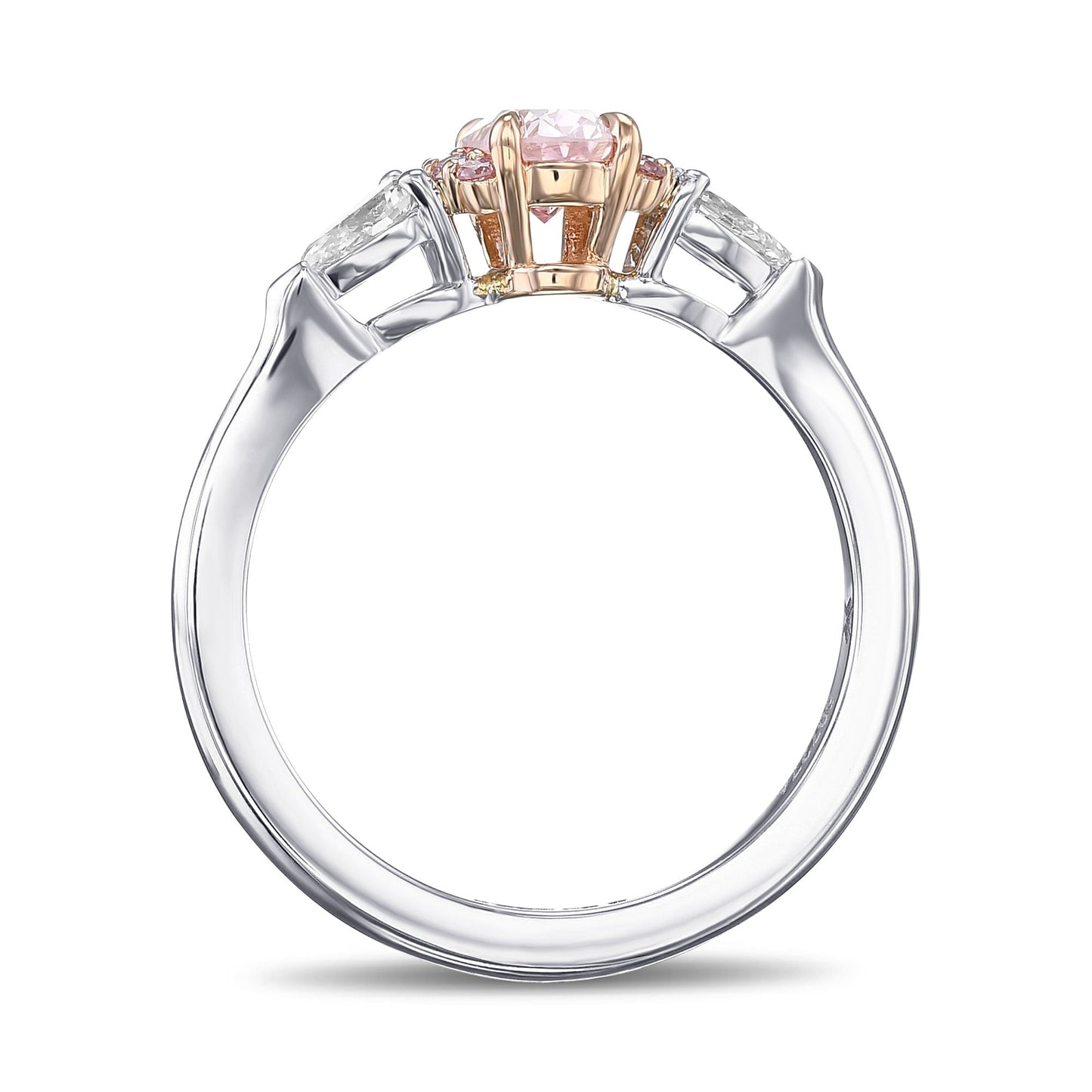 Ring mit ovalem und birnenförmigem rosa Diamanten und Halb-Halo