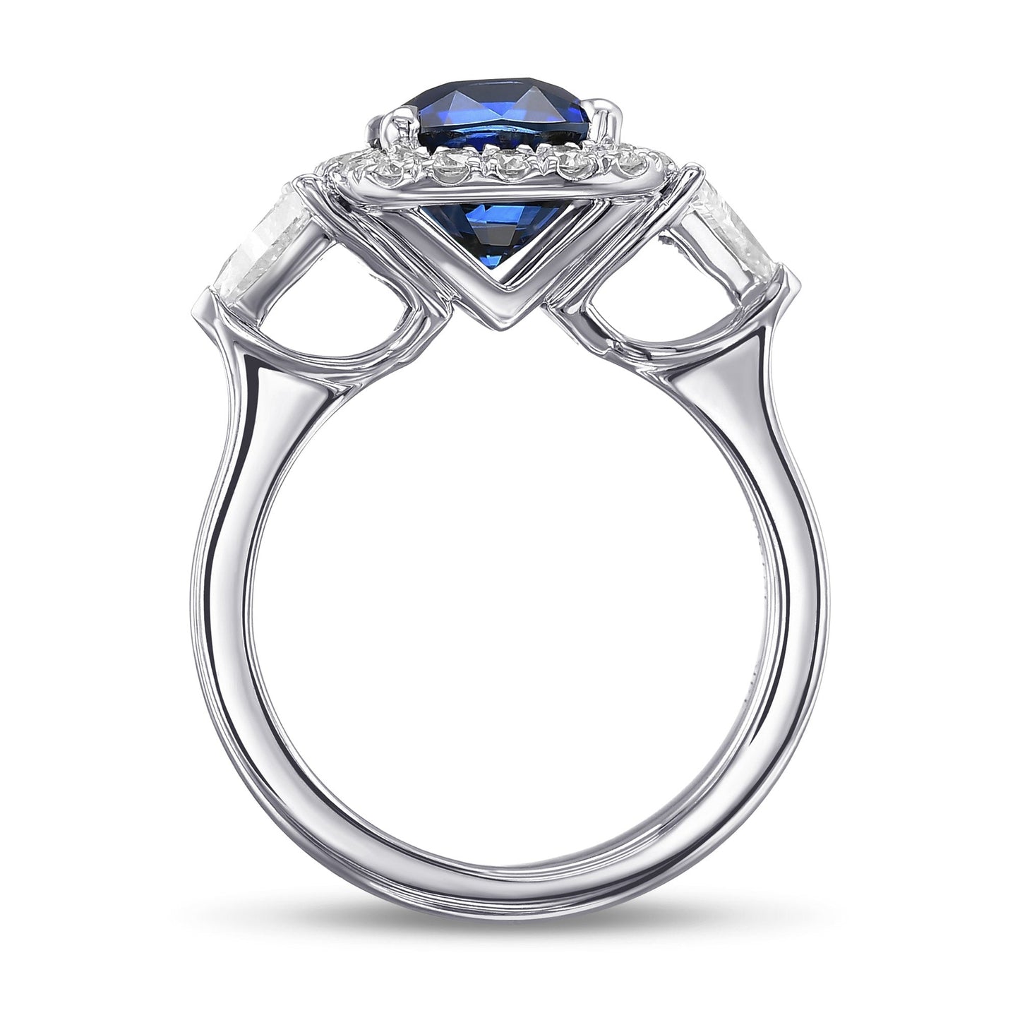 Kissenförmiger Saphir & Dreieckiger Halo-Ring