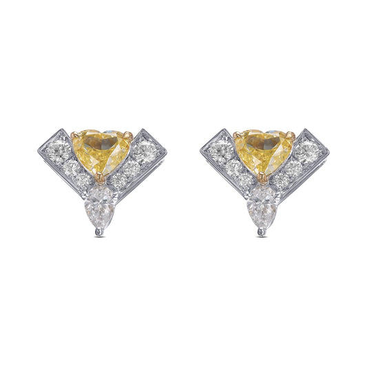 Ohrringe mit Leibish-Logo, Herz und weißen Diamanten in Pavé-Fassung, ausgefallenem, intensivem Gelbton