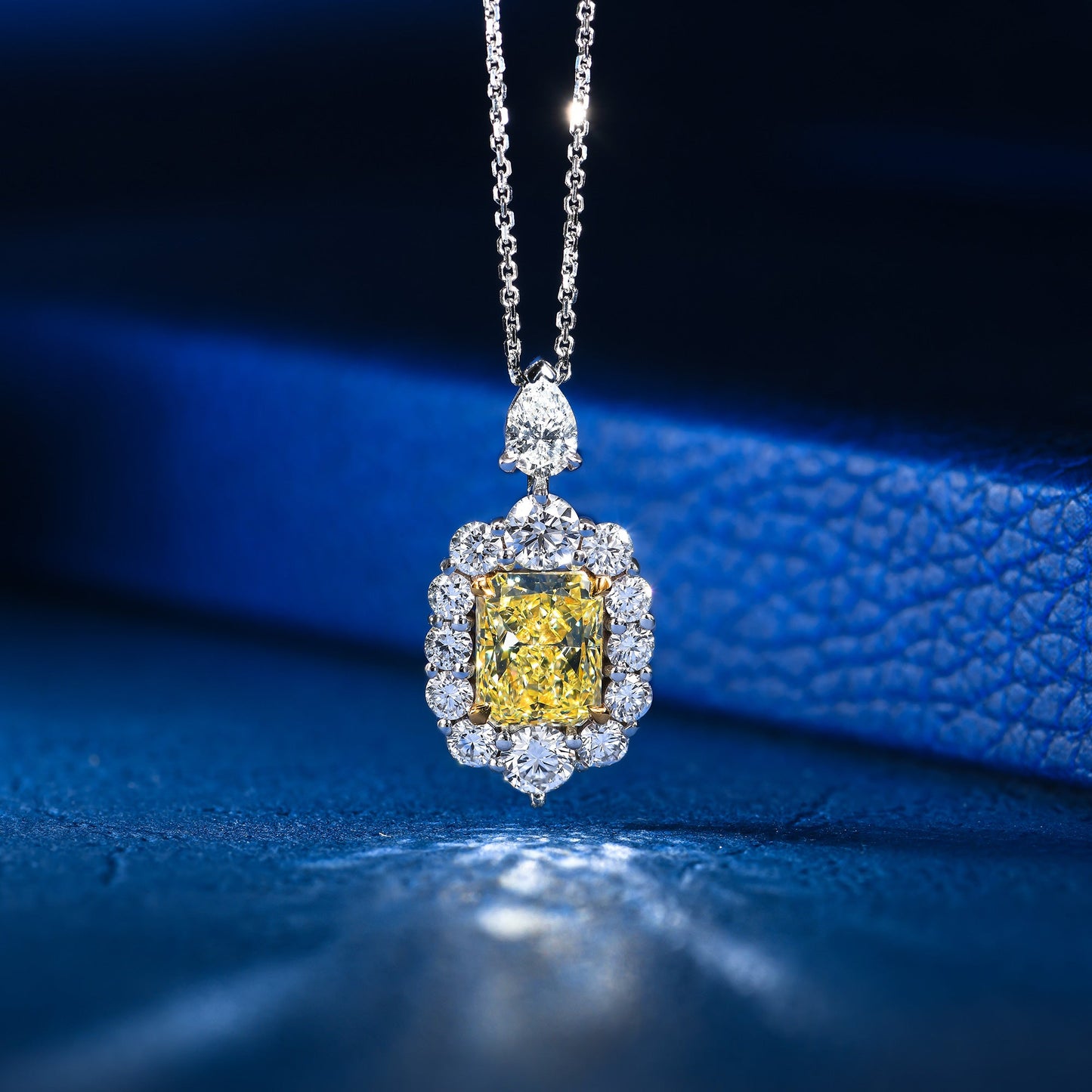 Fancy Yellow Radiant Halo Diamond Pendant