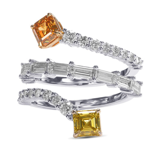 Zweistein-Diamantring mit Farbmix