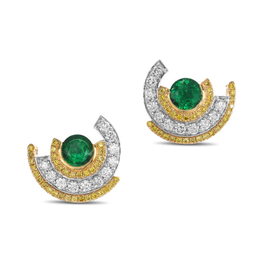 Runde Couture-Ohrringe mit Smaragd und Diamanten