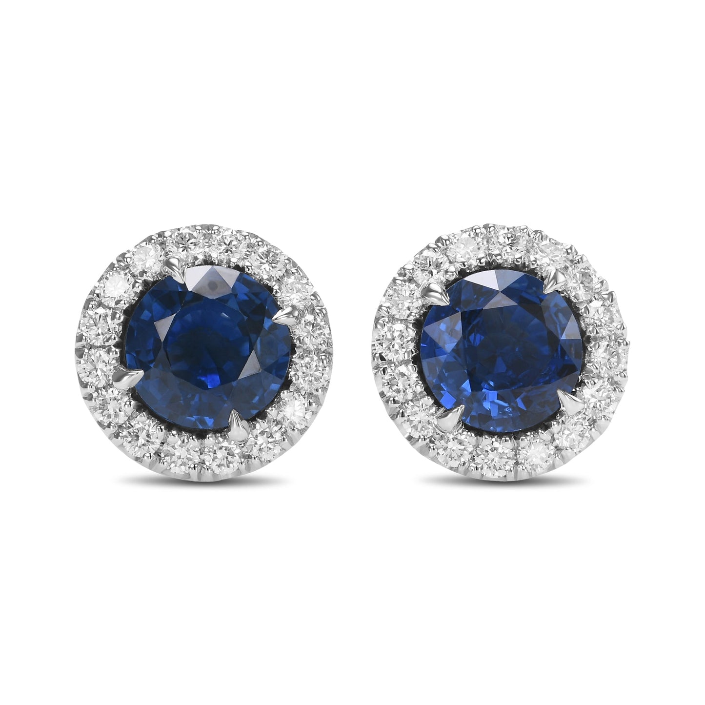 Runde Ohrringe mit blauem Saphir und Diamant-Halo