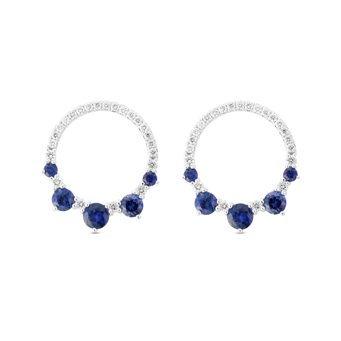 Ohrringe mit blauem, rundem Saphir und Diamanten
