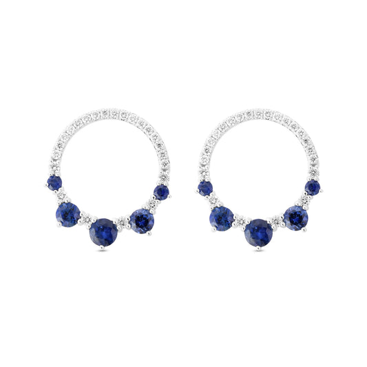 Ohrringe mit blauem, rundem Saphir und Diamanten