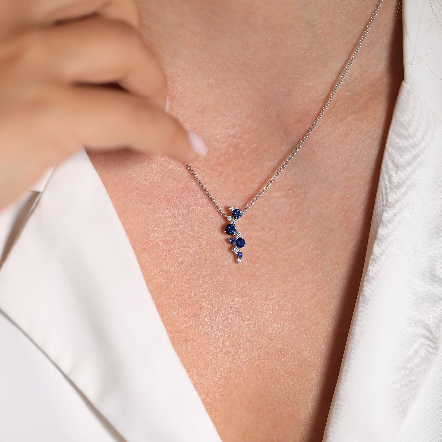 Blue Sapphire & Diamond Drop Pendant